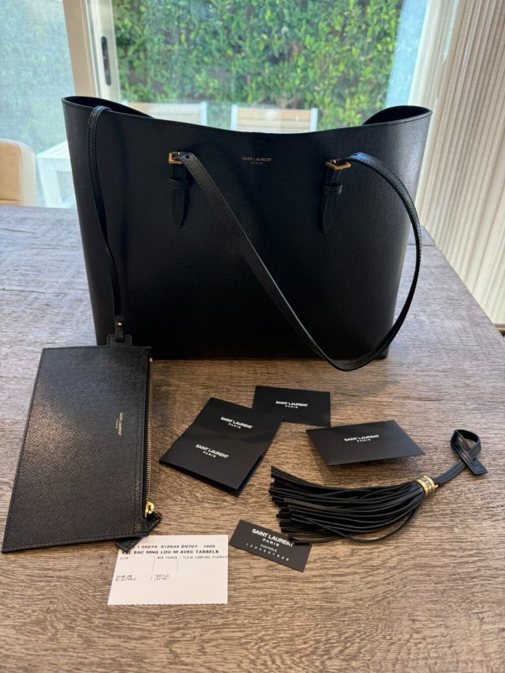 Saint Laurent YSL Shopping Leather East West Tote Bag Black